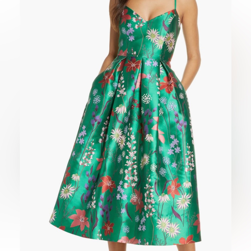 Gorgeous Floral Green Brocade Dress